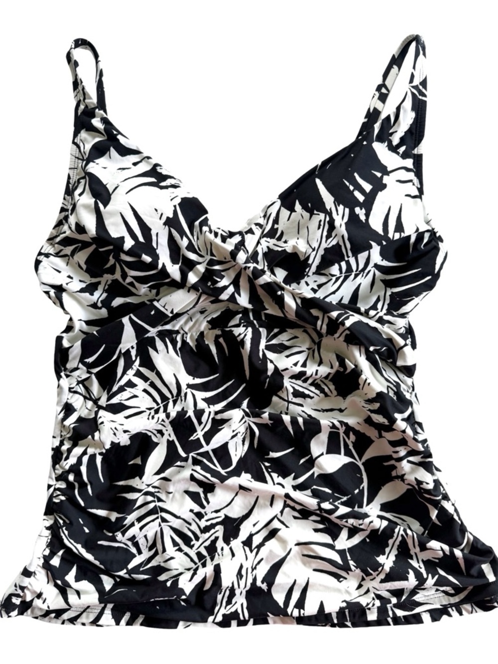 Yarn & Sea Tropical Floral Black & White Print Twist Front Tankini Top Size XL